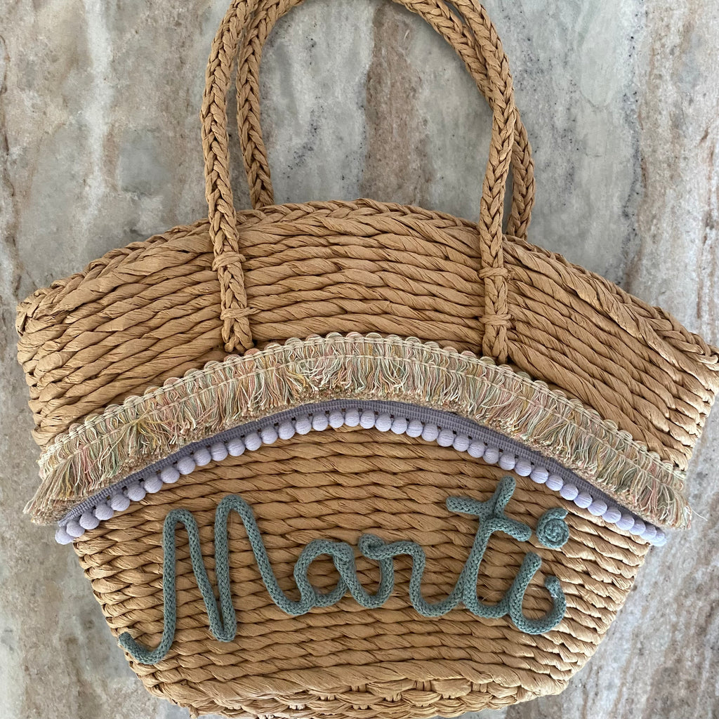Borsa in paglia Nizza con scritta personalizzata
