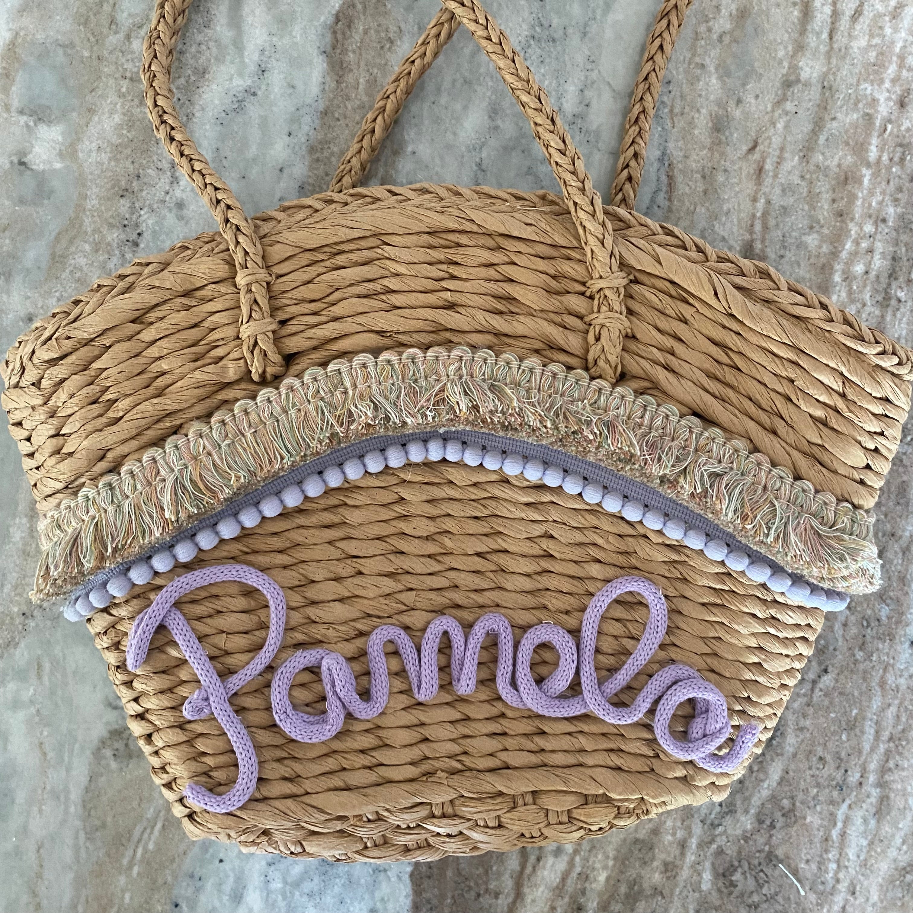 Borsa in paglia Nizza con scritta personalizzata