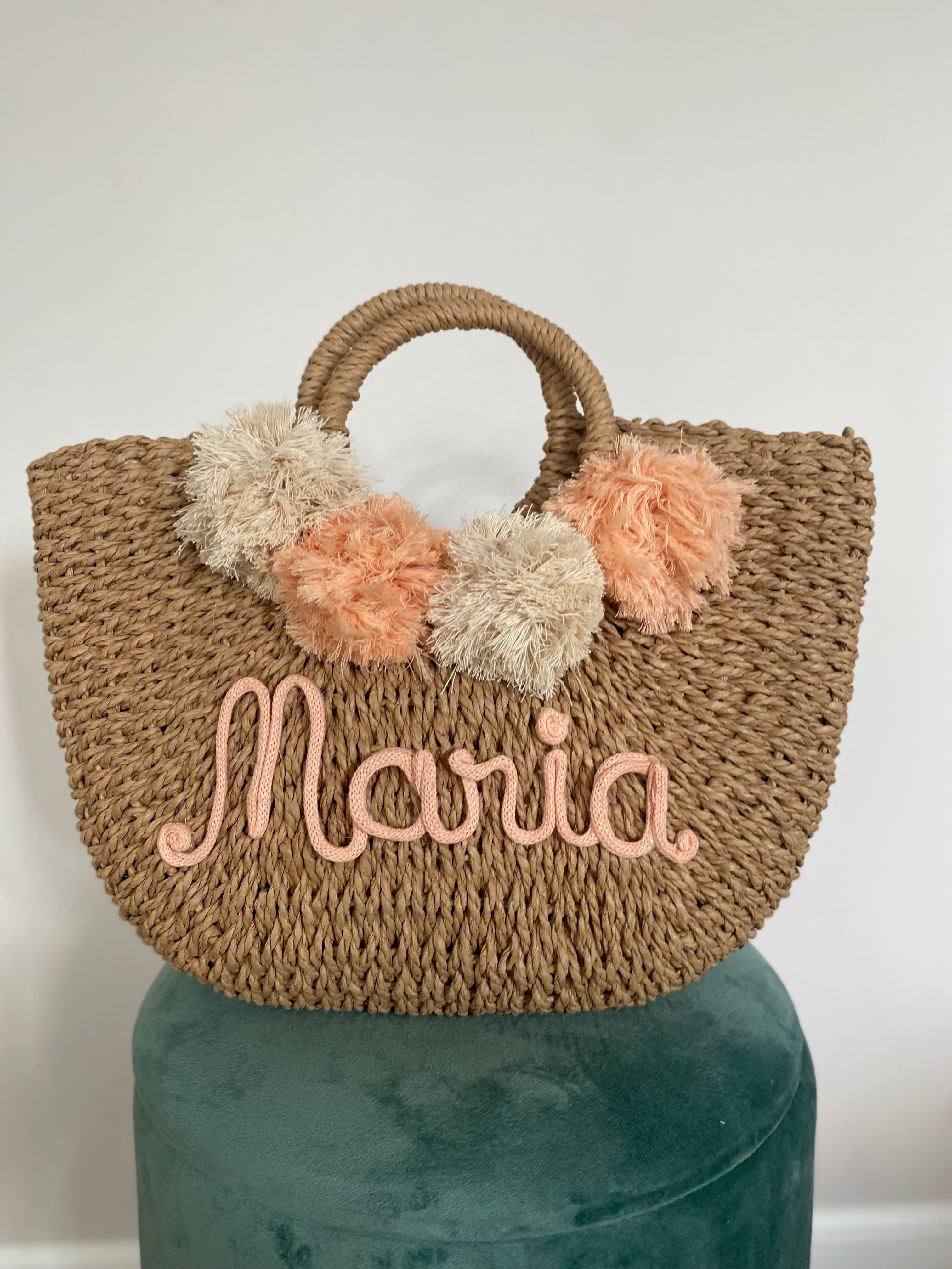 Borsa in paglia Positano con scritta personalizzata