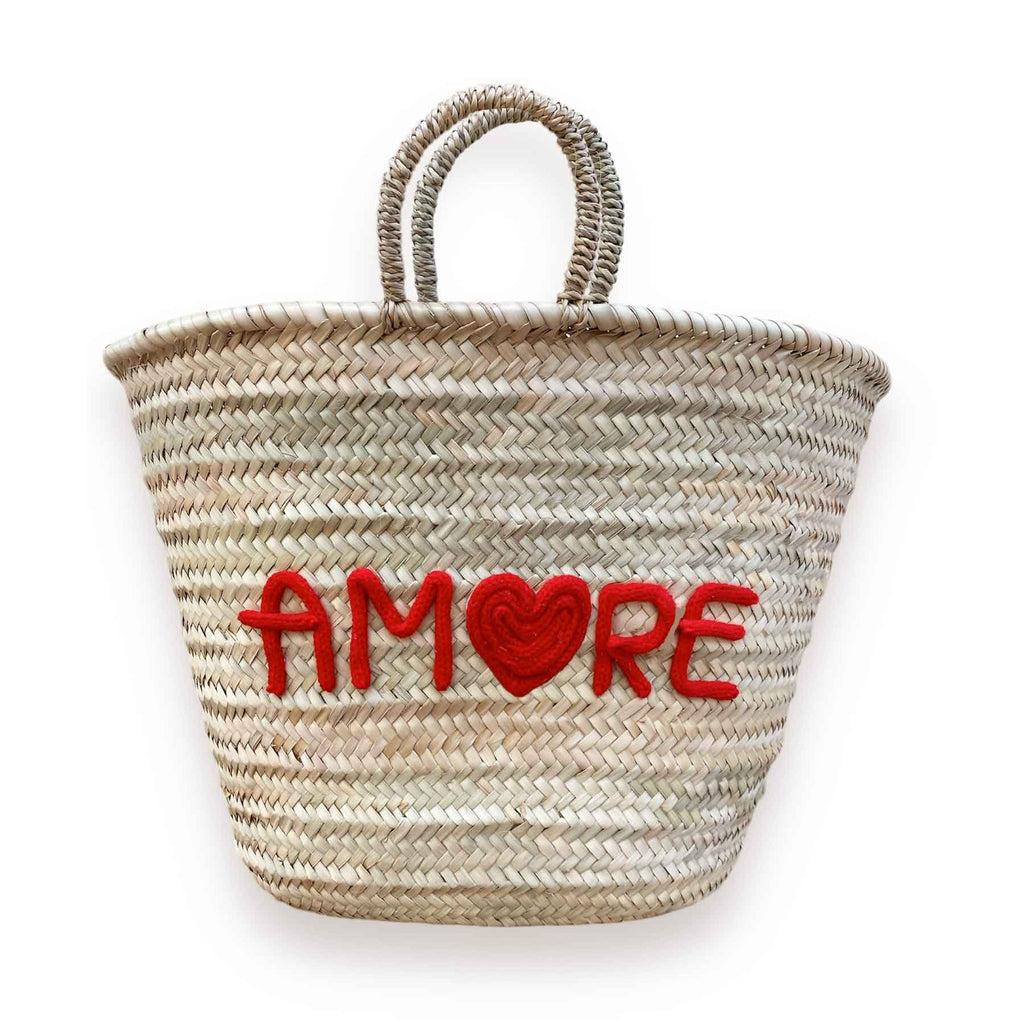 Borsa in paglia grande per la spiaggia con scritta Amore