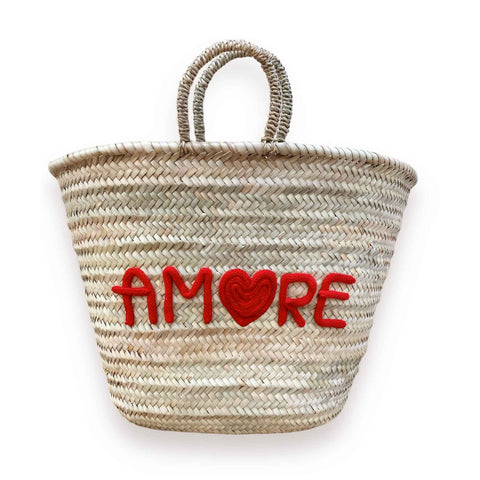 Borsa in paglia grande per la spiaggia con scritta Amore