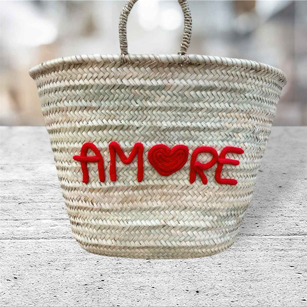 Borsa in paglia grande per la spiaggia con scritta Amore