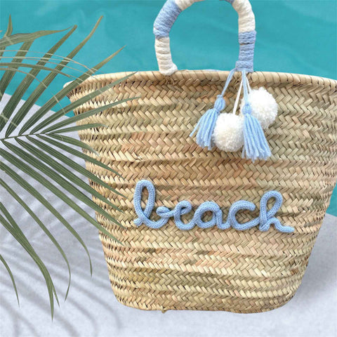 Borsa in paglia Antibes con scritta personalizzata