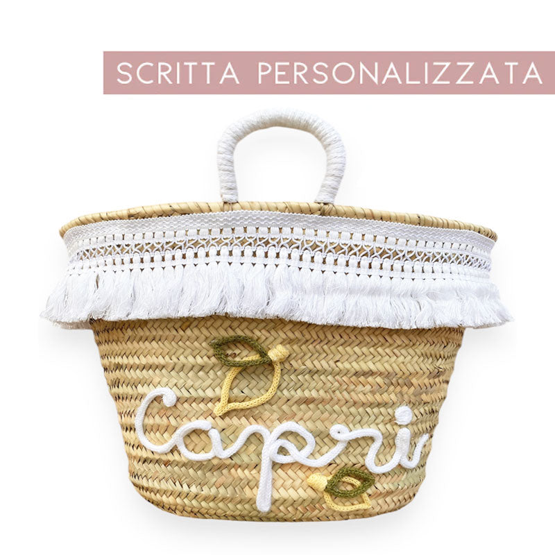Borsa da spiaggia in paglia Capri con limoni personalizzabile