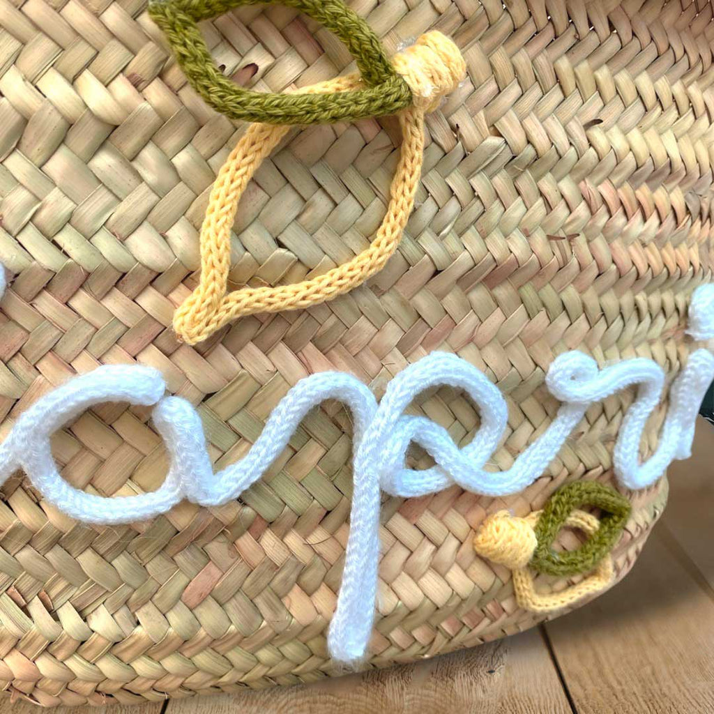 Borsa da spiaggia in paglia Capri con limoni personalizzabile