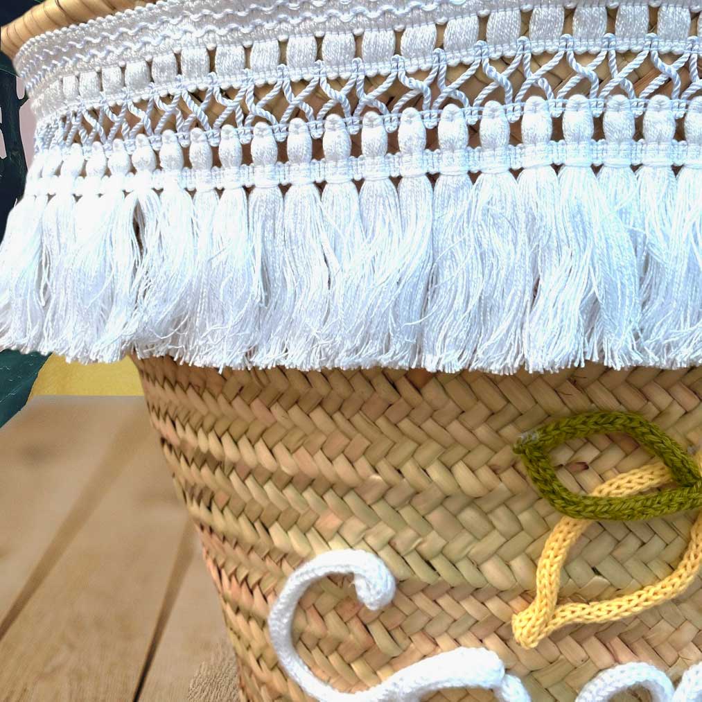 Borsa da spiaggia in paglia Capri con limoni personalizzabile