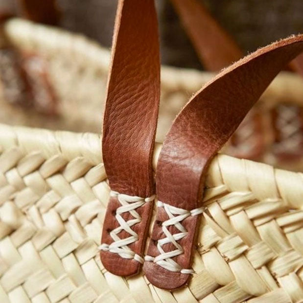 Borsa grande in paglia personalizzata con scritta e manici in pelle