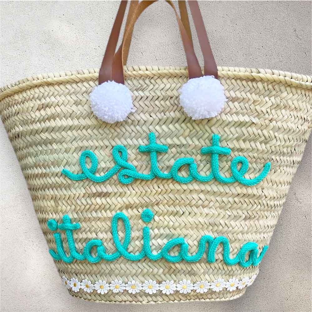 Borsa in paglia per la spiaggia con nome personalizzato