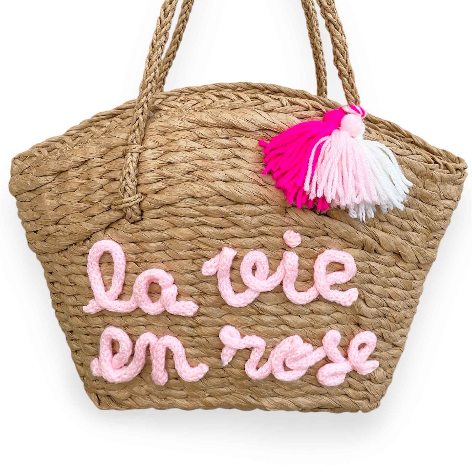Borsa in paglia con scritta personalizzata