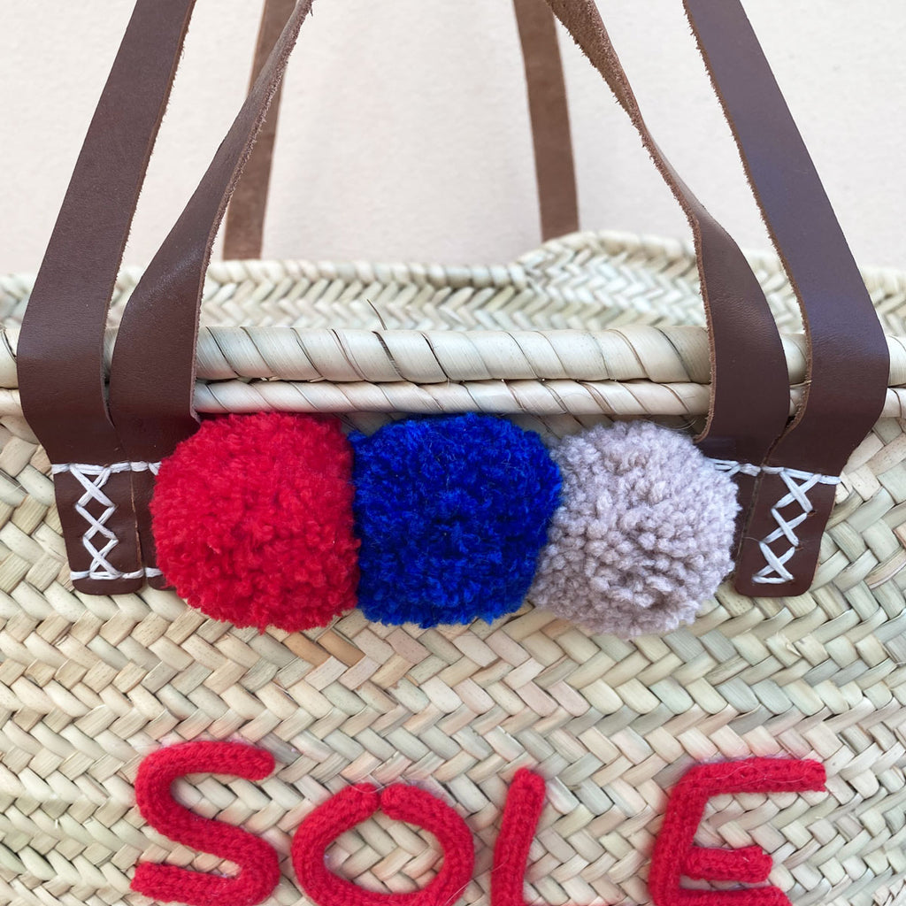Borsa grande in paglia personalizzata con scritta e manici in pelle