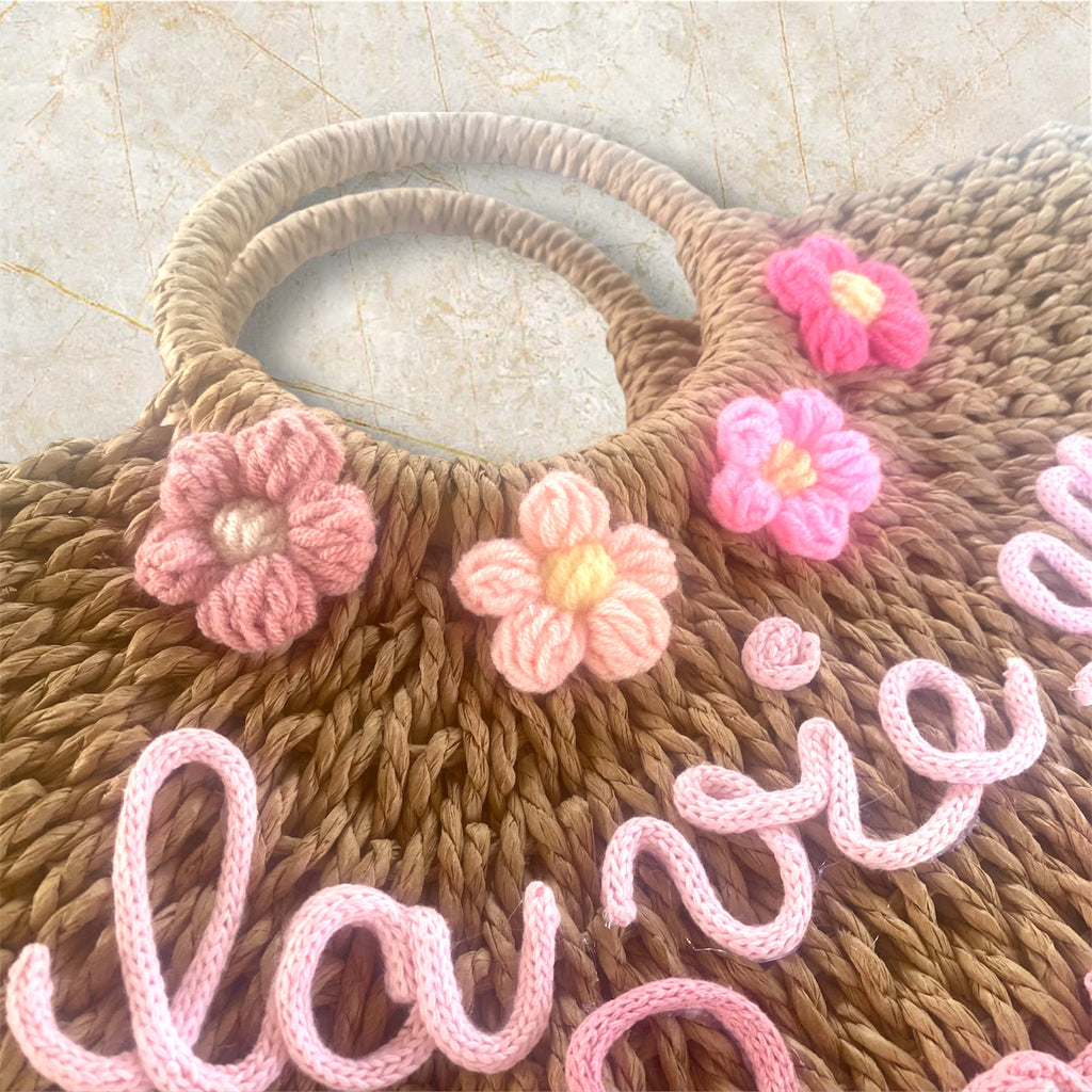 Borsa in paglia Positano con scritta personalizzata