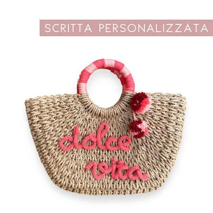 Borsa in paglia Dolce Vita con scritta personalizzata