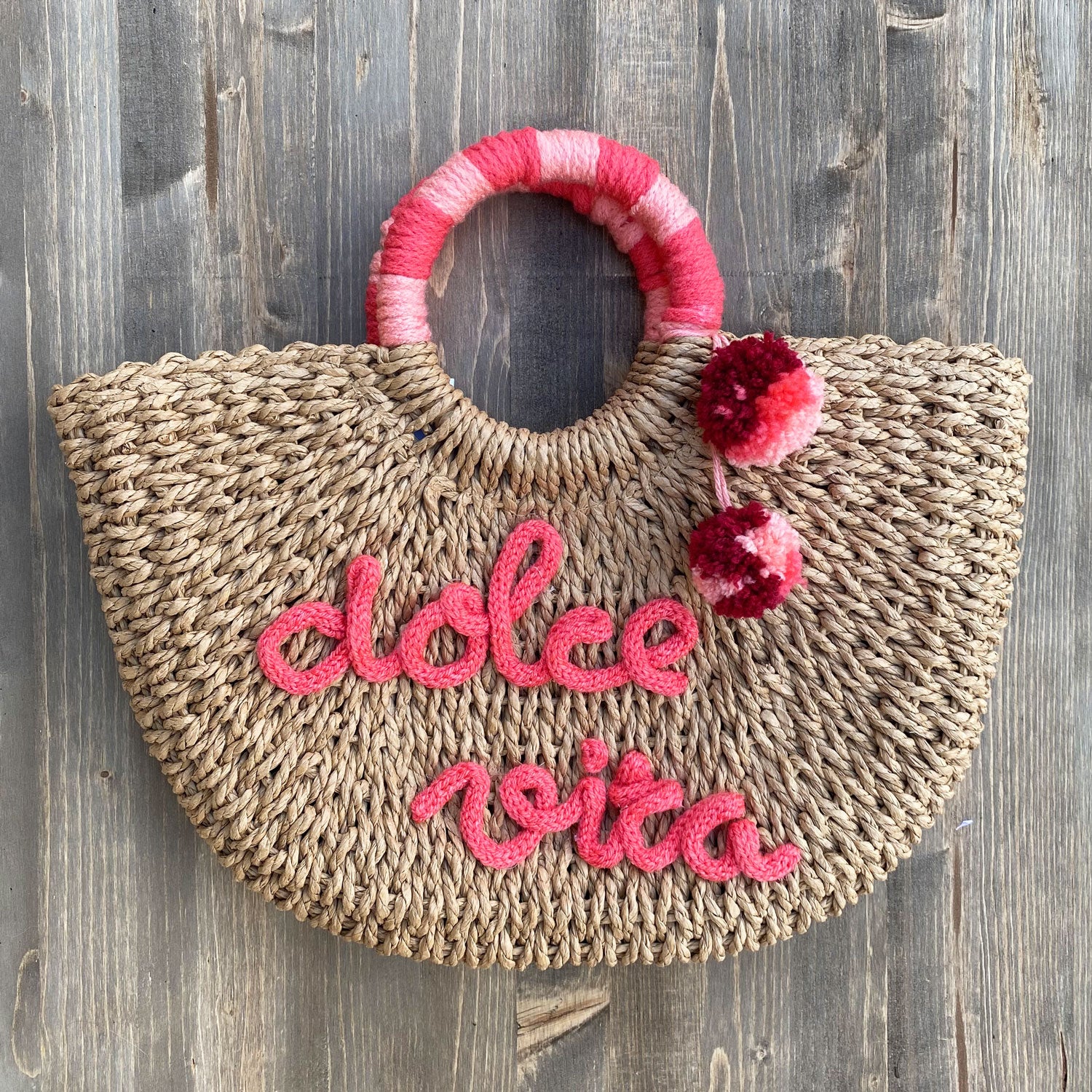 Borsa in paglia Dolce Vita con scritta personalizzata