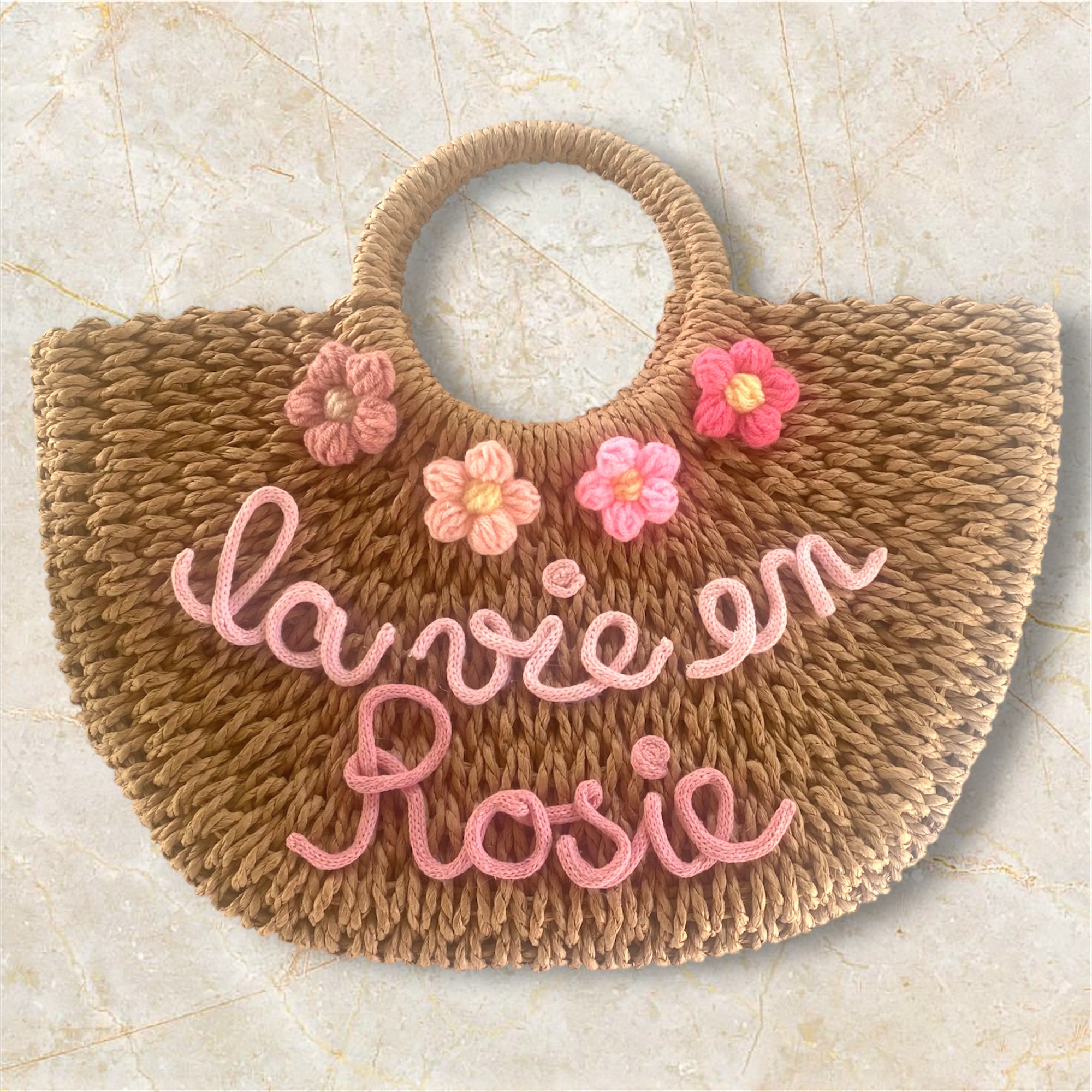 Borsa in paglia Positano con scritta personalizzata