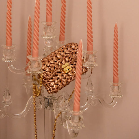 Pochette in fettuccia metallizata Isadora oro rosa