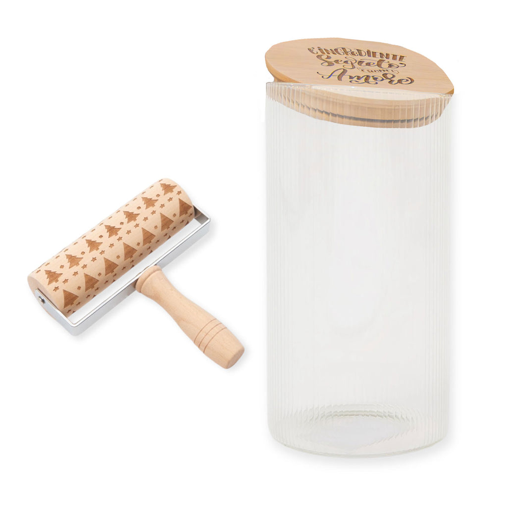 Matterello alberi di natale e barattolo biscotti con incisione