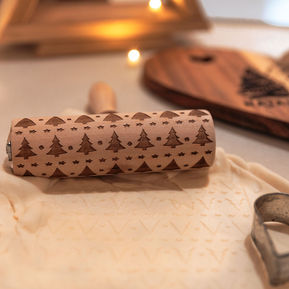 Matterello alberi di natale e barattolo biscotti con incisione