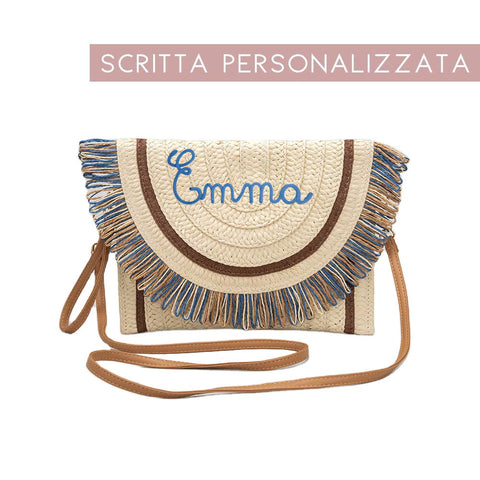 Borsa pochette in paglia con nome iniziale o scritta personalizzata