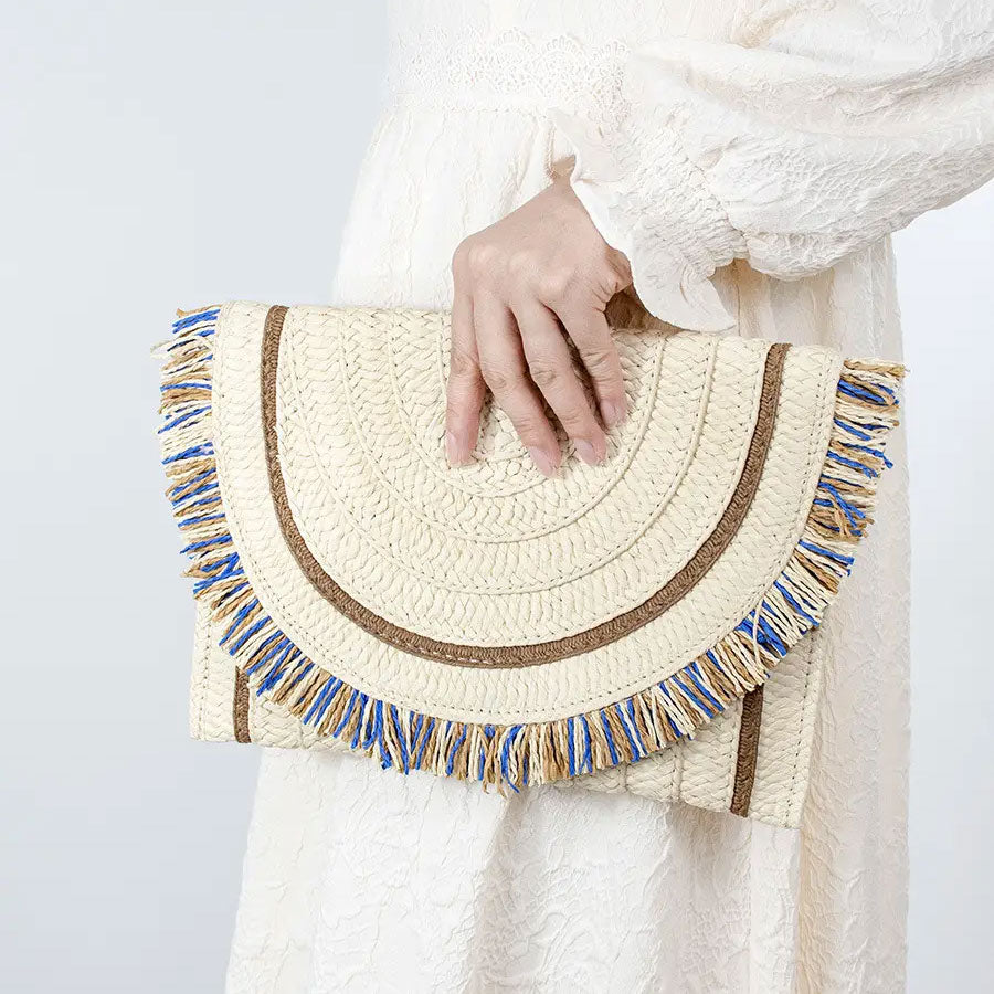 Borsa pochette in paglia con nome iniziale o scritta personalizzata