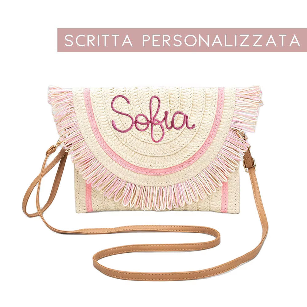 Borsa pochette in paglia con nome iniziale o scritta personalizzata
