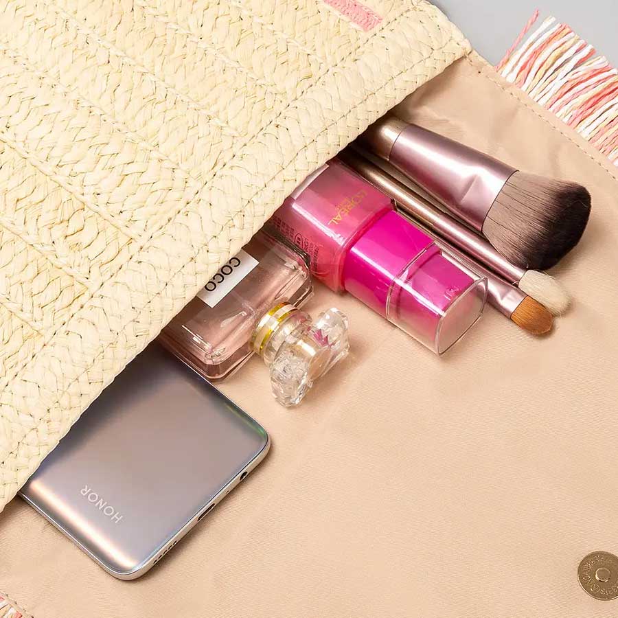 Borsa pochette in paglia con nome iniziale o scritta personalizzata