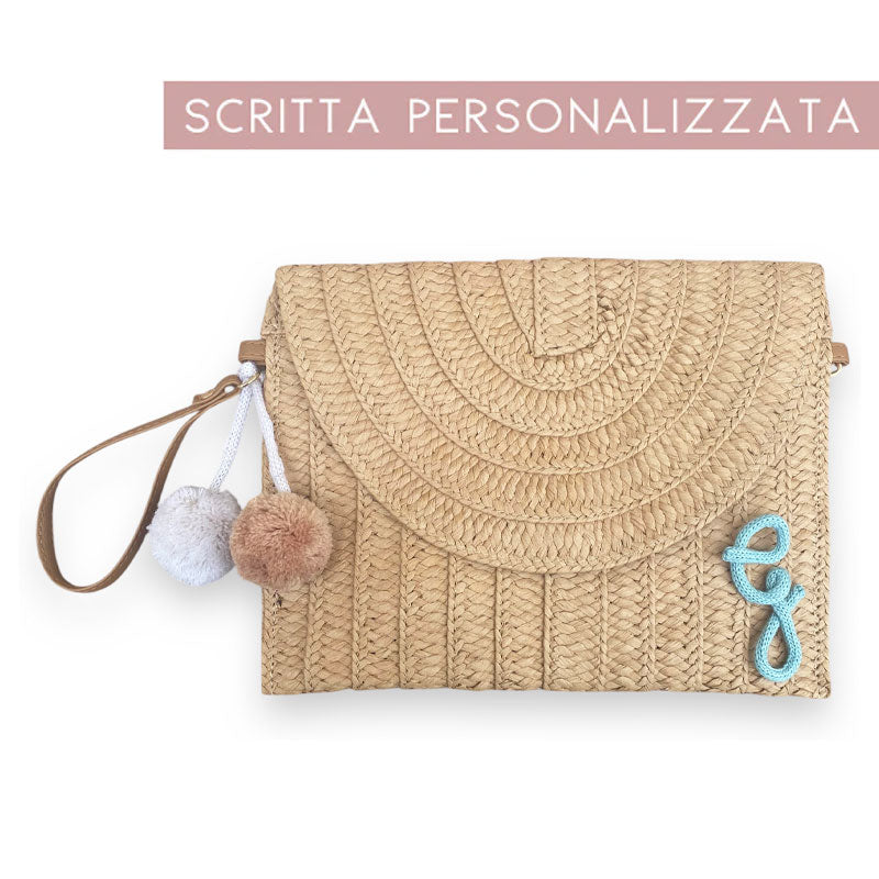 Pochette in paglia beige con nome personalizzato