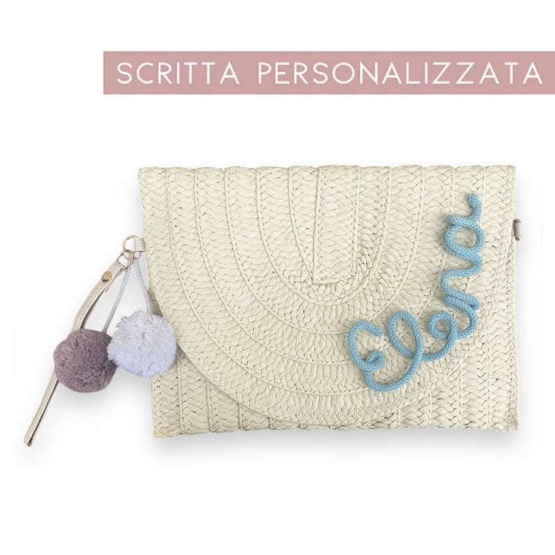 Pochette in paglia panna con nome personalizzato