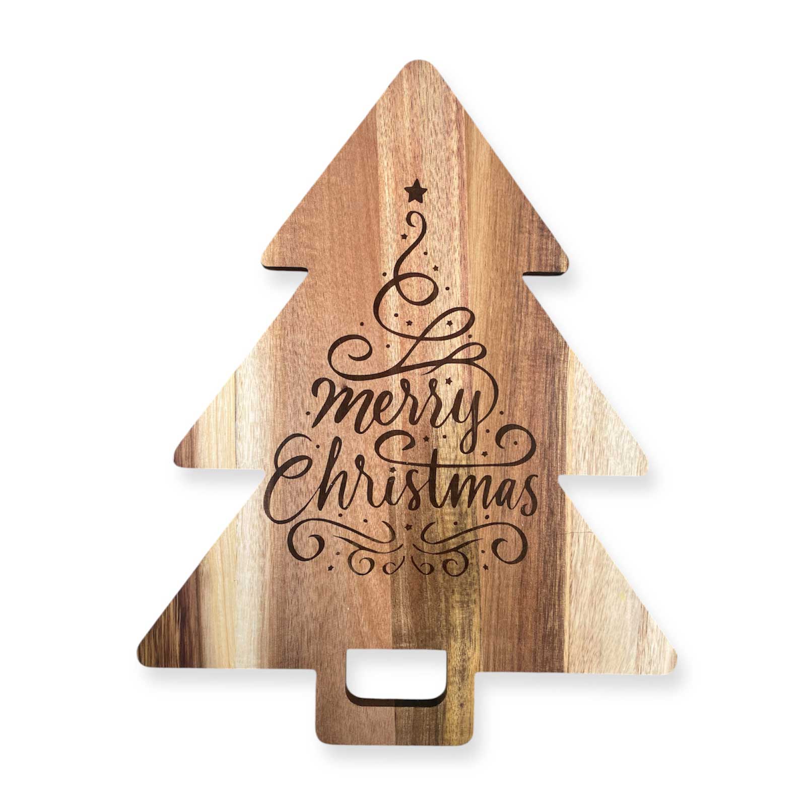 Tagliere a forma di Albero di Natale con incisione Merry Christmas