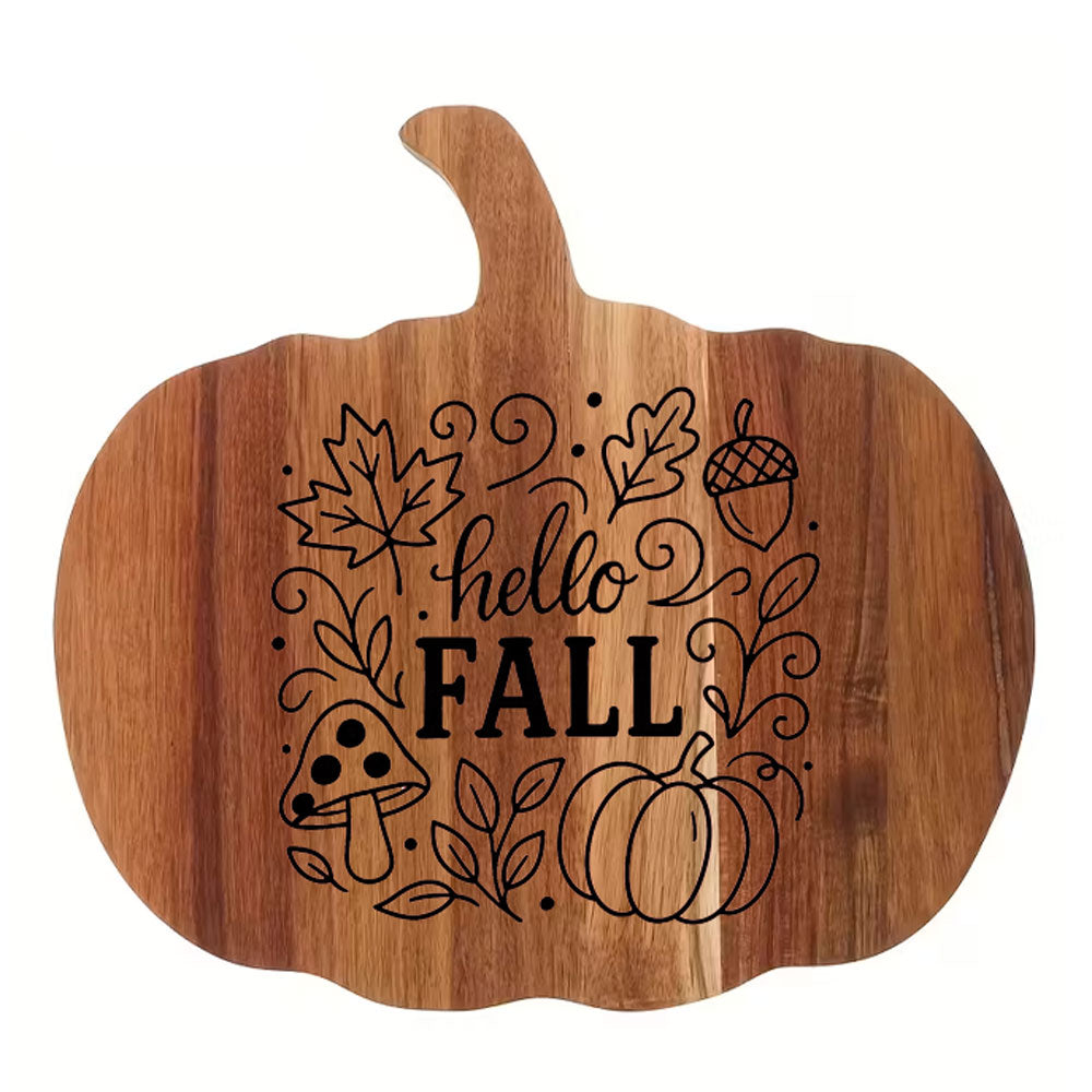 Tagliere in legno a forma di zucca con incisione Hello Fall