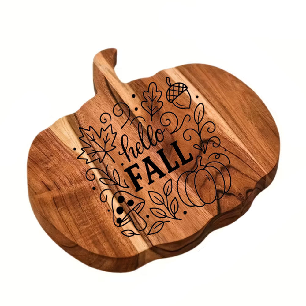 Tagliere in legno a forma di zucca con incisione Hello Fall