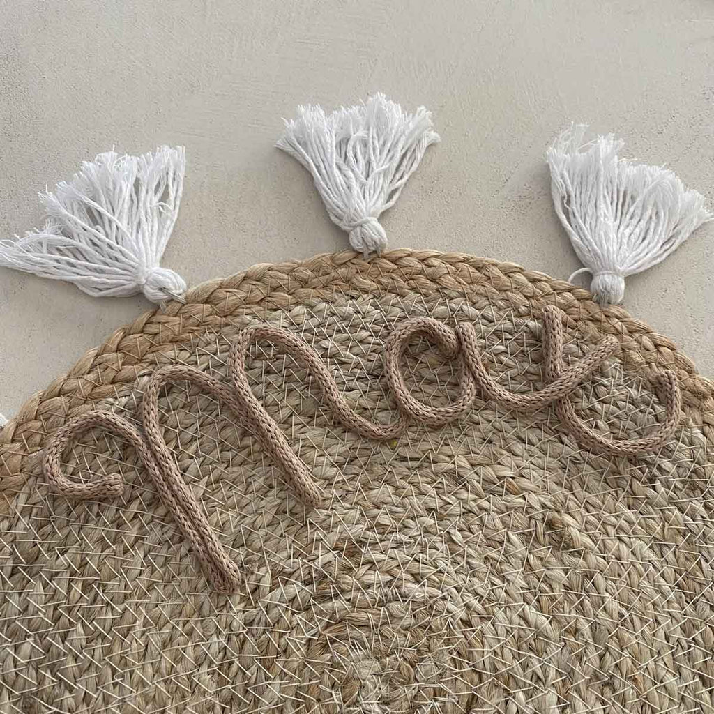 Tovaglietta personalizzata con nome o scritta in paglia con nappe