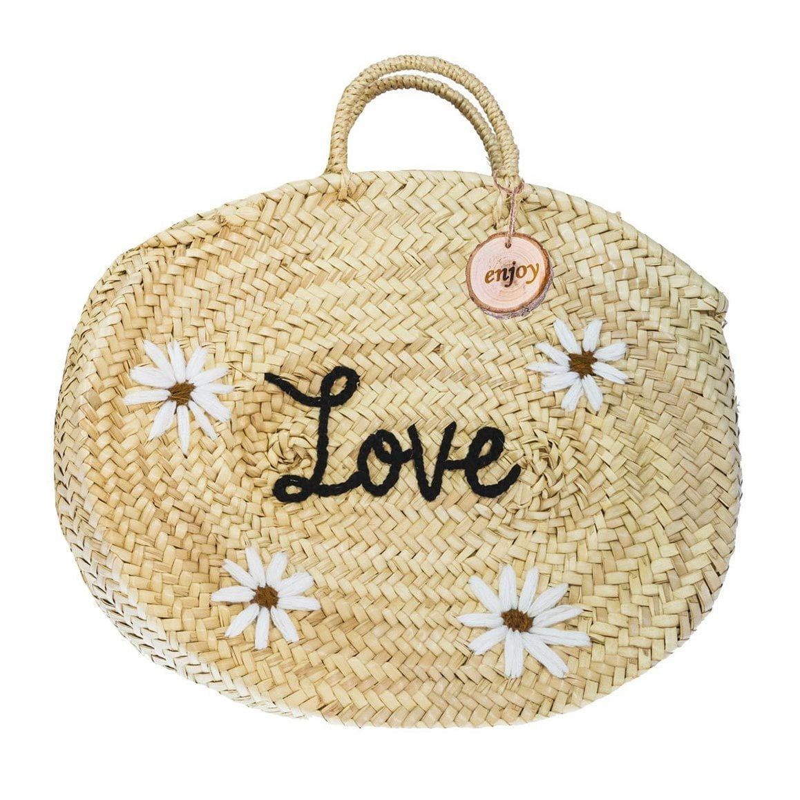 4ALL Borsa in paglia con margherite Love