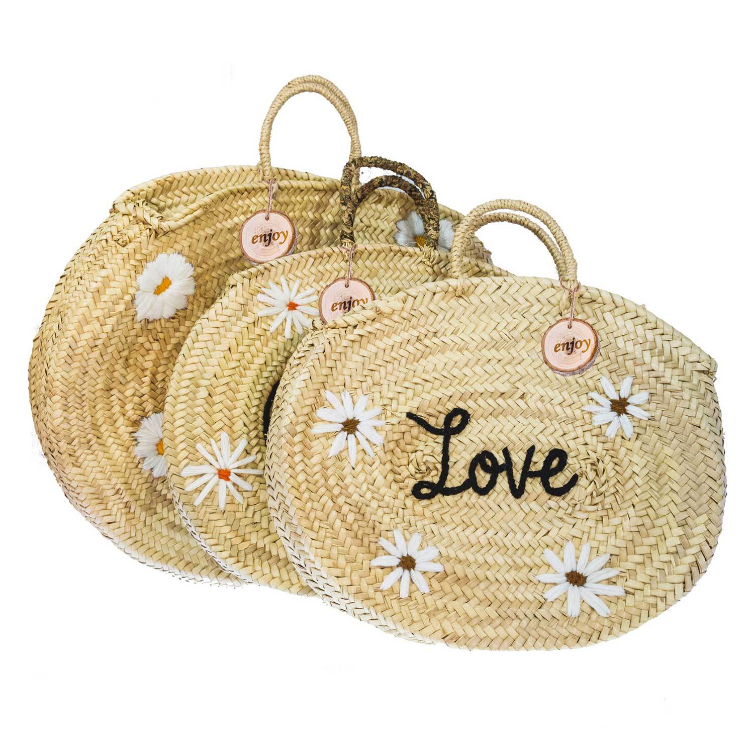 4ALL Borsa in paglia con margherite Love