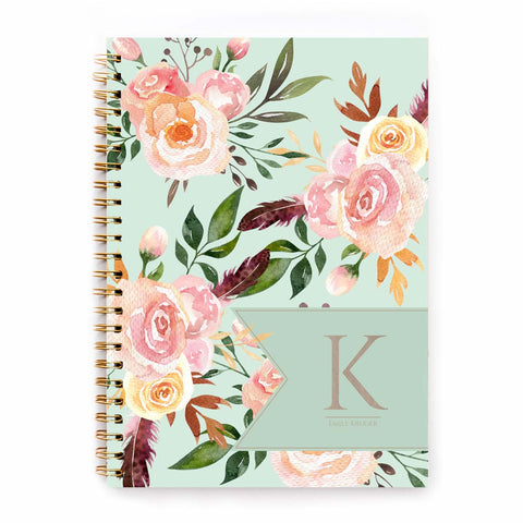 Agenda personalizzata con nome o iniziali Floral mint