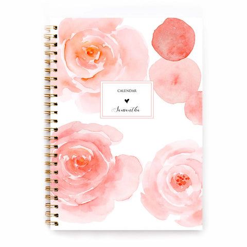 Agenda personalizzata con nome o iniziali Rose acquerello