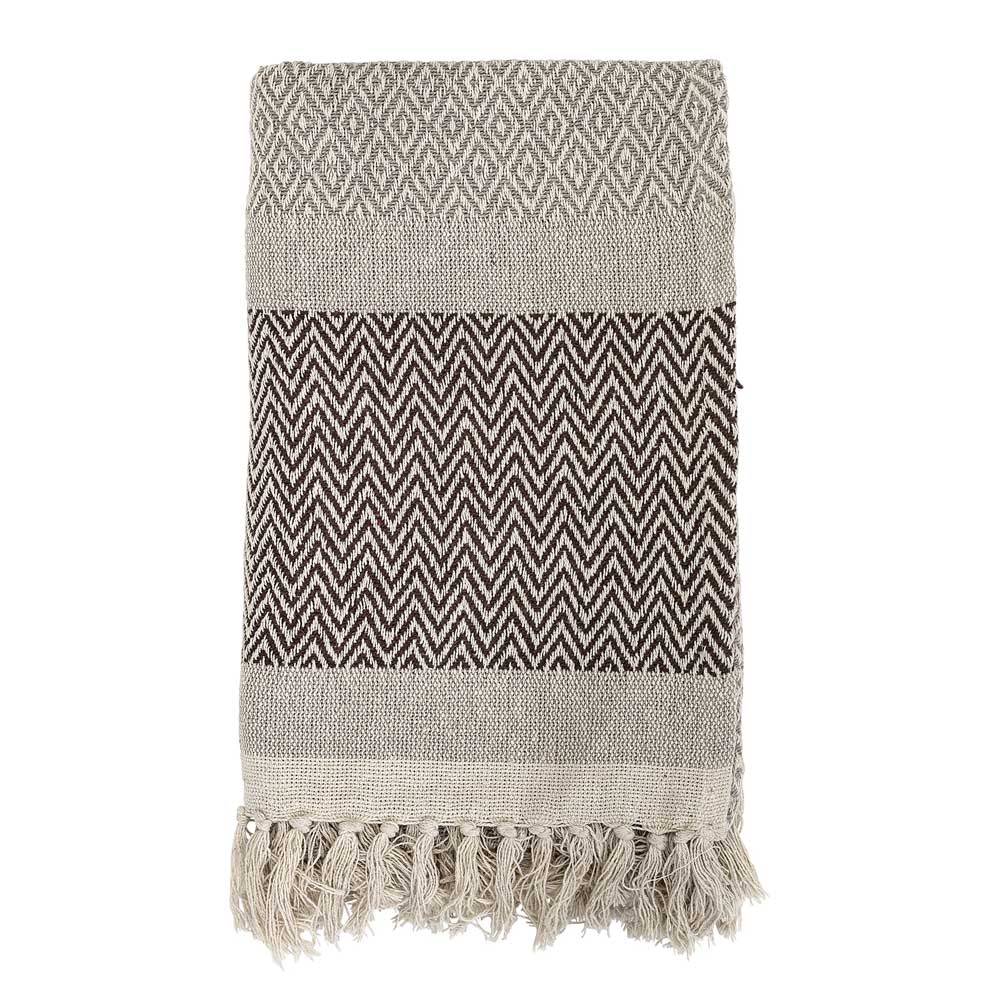 Bloomingville coperta plaid in cotone sabbia e marrone