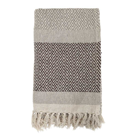 Coperta in cotone con frange sabbia/marrone