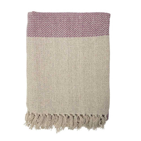 Coperta in cotone con frange beige/rosa