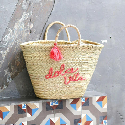 Borsa in paglia Marrakech con scritta personalizzata