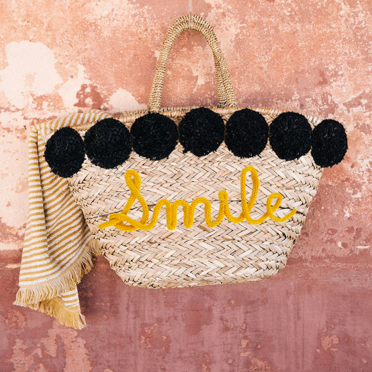 Borsa in paglia con scritta personalizzata  e pon pom