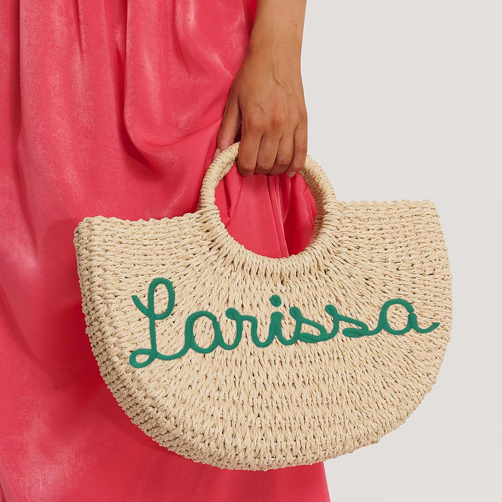 Borsa in paglia con scritta personalizzata
