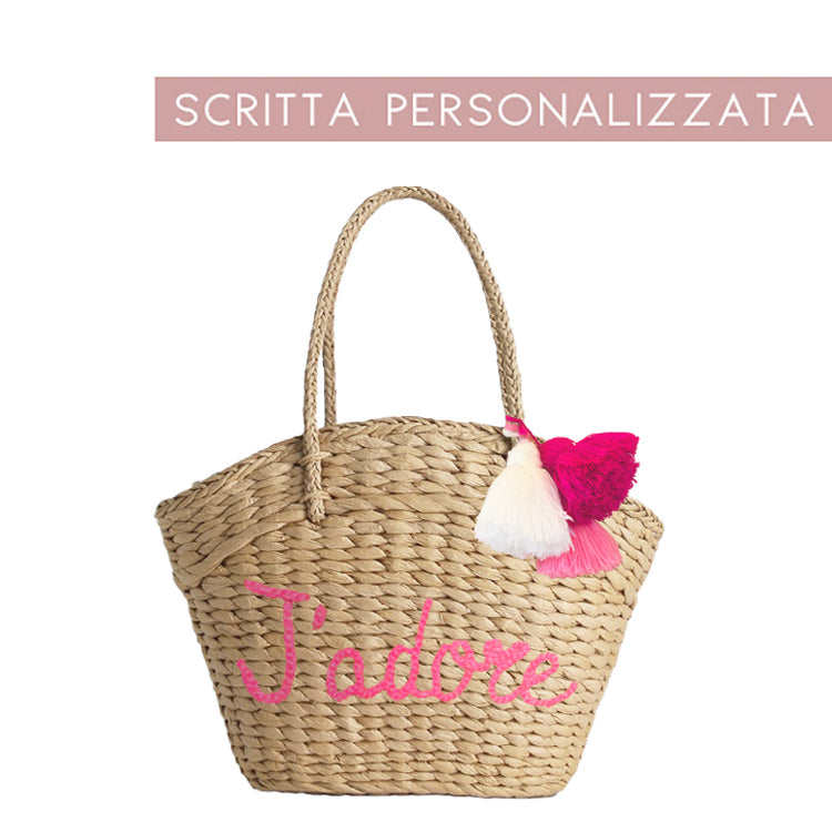 Borsa in paglia con scritta personalizzata