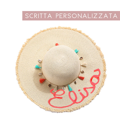 Cappello in paglia con conchiglie con scritta personalizzata