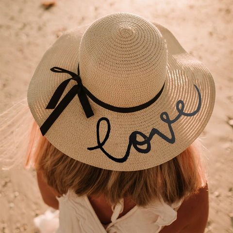 Cappello in paglia Chill bianco con scritta personalizzata