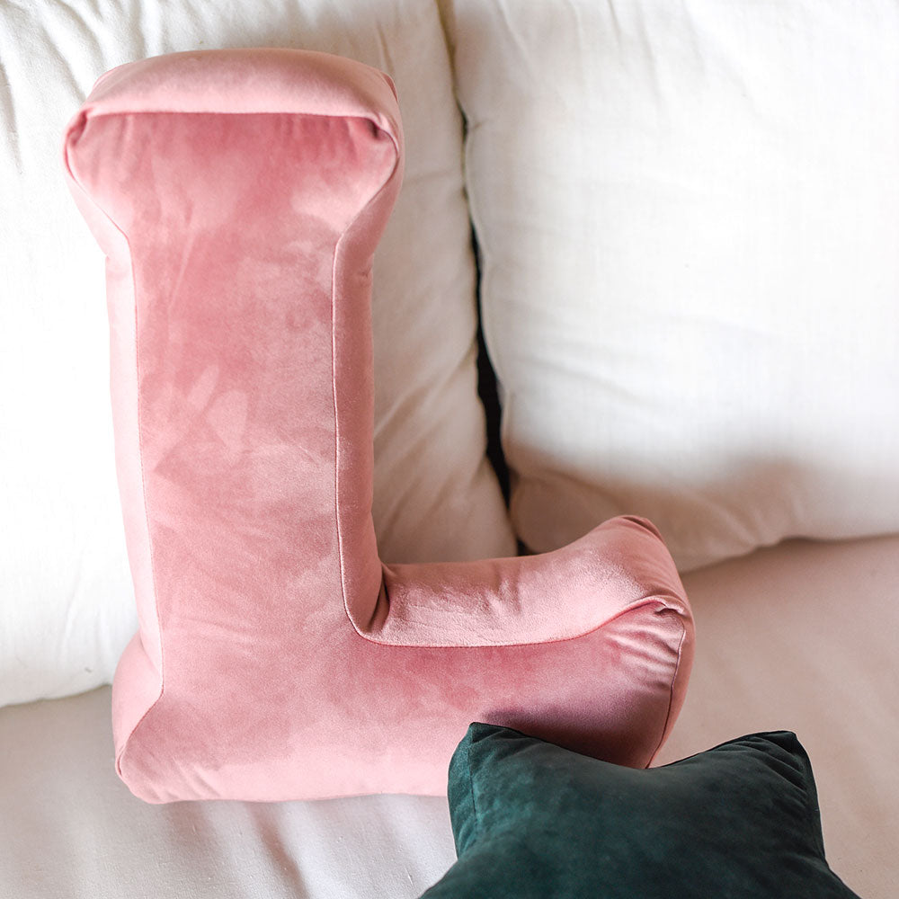 Cuscino Personalizzato Lettera Alfabeto Iniziale Velluto Rosa Malva