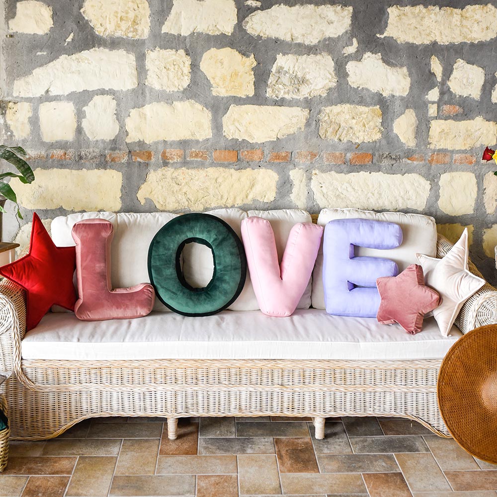 Cuscino Personalizzato Lettera Alfabeto Iniziale Cotone Rosa