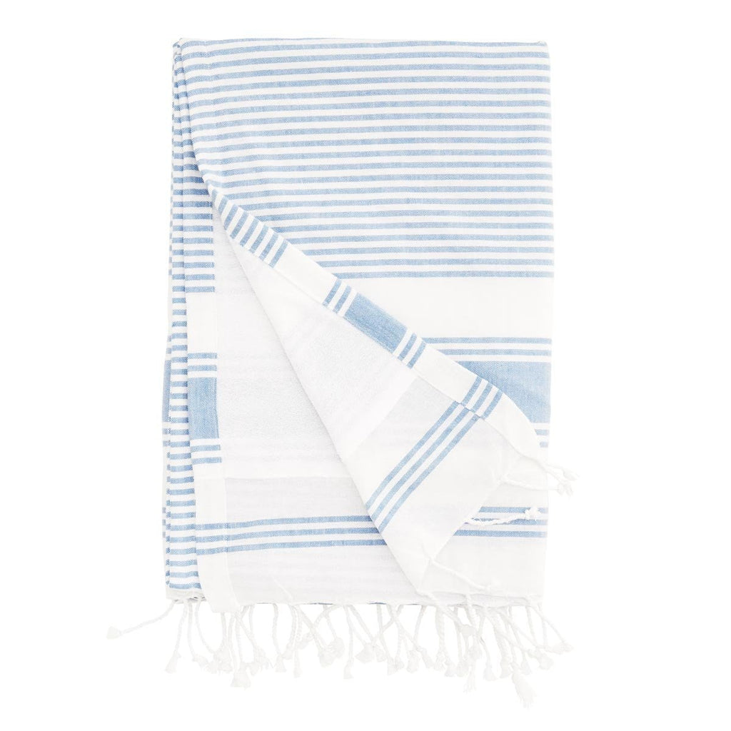 Fouta Madam Stoltz con lato in spugna a righe azzurre