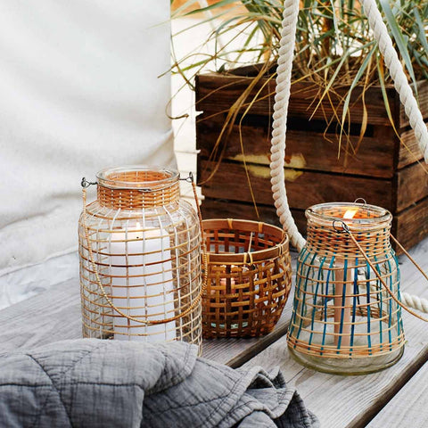 Lanterna in vetro e bamboo