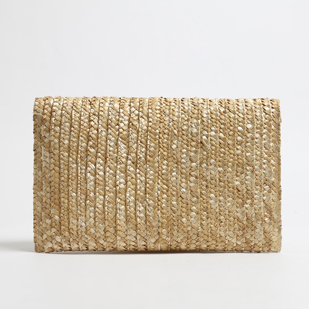 Pochette in paglia Ibiza con scritta personalizzata e pon pom bianchi/rosa