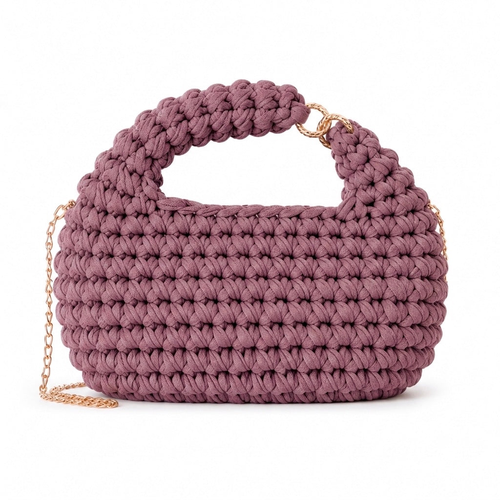Hobo bag all'uncinetto malva